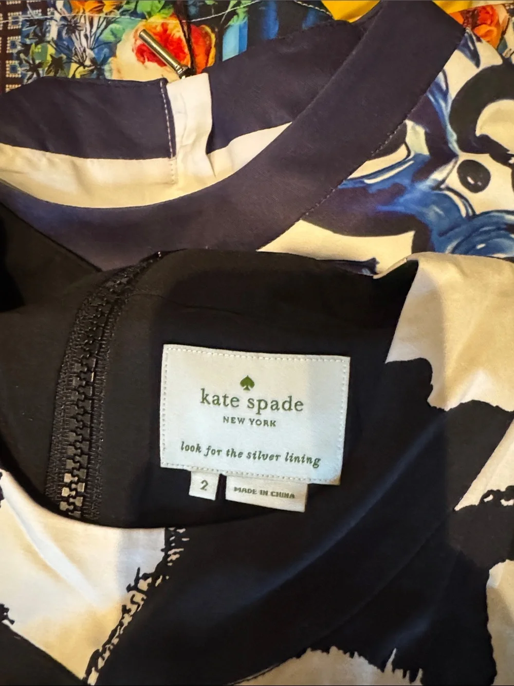 kate spade Black and White Abstract Cap-Sleeve Mini Dress